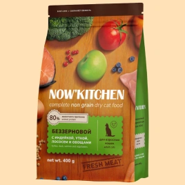 Сухой корм NOW'KITCHEN Fresh Adult для взрослых кошек со свежей индейкой,уткой,лососем и овощами, 400 г
