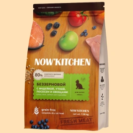 Сухой корм NOW'KITCHEN Fresh Kitten для котят со свежей индейкой, уткой, лососем и овощами, 7.26 кг