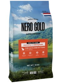 Сухой корм NERO GOLD для кошек и котят с лососем и овощами, 10 кг
