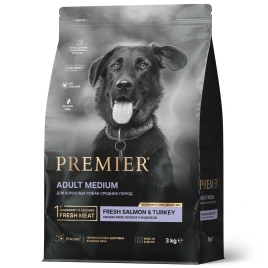 Сухой корм Premier Dog Salmon & Turkey Adult Medium для собак средних пород, 3 кг