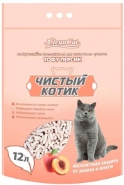 Комкующийся наполнитель Чистый Котик Тофу с ароматом персика, 12 л