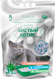 Силикагелевый наполнитель Чистый Котик с ароматом алоэ вера, колотые гранулы, 3,5 л