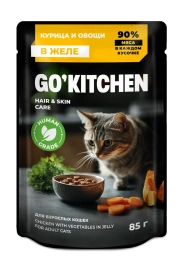 Влажный корм GO'KITCHEN для взрослых кошек с курицей и овощами в желе, 85 г