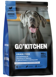 Сухой корм GO'KITCHEN Для щенков и собак всех возрастов с лососем, треской, фруктами и овощами, 400 г