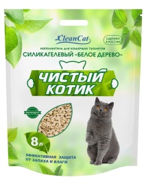 Силикагелево-древесный наполнитель Чистый Котик Белое Дерево, пеллеты, 8 л