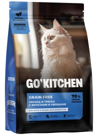 Сухой корм GO'KITCHEN для котят и кошек всех возрастов с лососем и треской, 1.36 кг