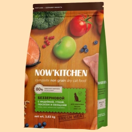 Сухой корм NOW'KITCHEN Fresh Adult для взрослых кошек со свежей индейкой,уткой,лососем и овощами, 3.63 кг
