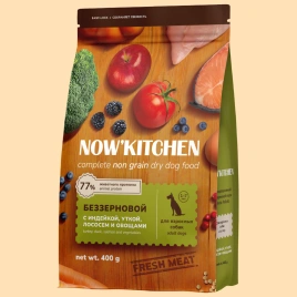 Сухой корм NOW'KITCHEN Fresh Adult для взрослых собак со свежей индейкой,уткой,лососем, 400 г