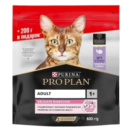 Сухой корм Purina Pro Plan Delicate для кошек с чувствительным пищеварением, с индейкой, 400 г - 200 г