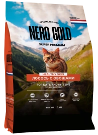 Сухой корм NERO GOLD для кошек и котят с лососем и овощами, 1.5 кг