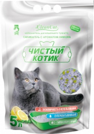 Силикагелевый наполнитель Чистый Котик с ароматом лимона, колотые гранулы, 5 л