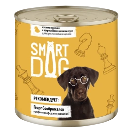 Влажный корм Smart Dog для для взрослых собак и щенков, кусочки курочки с потрошками в нежном соусе, 85 г