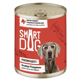 Влажный корм Smart Dog для для взрослых собак и щенков, кусочки говядины с морковью в нежном соусе, 240 г