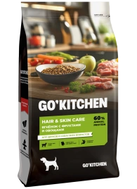 Сухой корм GO'KITCHEN для щенков и собак всех возрастов, Hair & Skin Care со свежим ягненком, фруктами и овощами, 18 кг