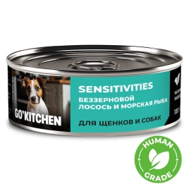 Влажный корм GO'KITCHEN для щенков и собак с чувствительным пищеварением с лососем и морской рыбой, 100 г