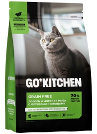 Сухой корм GO'KITCHEN для котят и кошек всех возрастов с лососем и морской рыбой, 1.36 кг