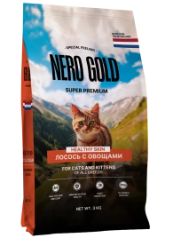 Сухой корм NERO GOLD для кошек и котят с лососем и овощами, 3 кг