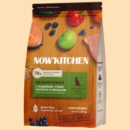 Сухой корм NOW'KITCHEN Fresh Senior для кошек старше 7 лет со свежей индейкой, уткой, лососем, 7.26 кг
