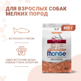 Сухой корм Monge Monoprotein Mini Adult с лососем и рисом для собак мелких пород, 800 г