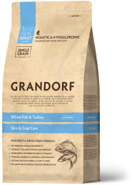 Сухой корм Grandorf Holistic Skin & Coat Care белая рыба с индейкой для взрослых кошек, 2 кг
