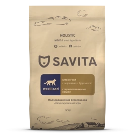 Сухой корм SAVITA Sterilised для стерилизованных кошек с мясом гуся, 10 кг