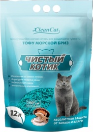 Комкующийся наполнитель Чистый Котик Тофу с ароматом морского бриза, 12 л