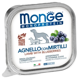 Влажный корм Monge Monoprotein Fruits паштет из ягненка с черникой для собак, 150 г