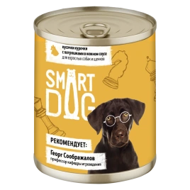 Влажный корм Smart Dog для для взрослых собак и щенков, кусочки курочки с потрошками в нежном соусе, 240 г