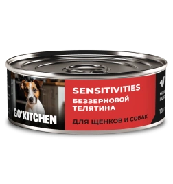 Влажный корм GO'KITCHEN для щенков и собак с чувствительным пищеварением с телятиной, 100 г
