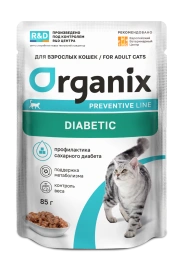 Влажный корм Organix Preventive Line Diabetic для кошек профилактика сахарного диабета с рыбой, 85 г