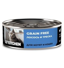 Влажный корм GO'KITCHEN для котят и кошек с лососем и треской, 100 г