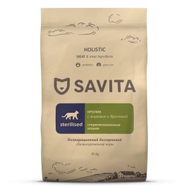 Сухой корм SAVITA Sterilised для стерилизованных кошек с кроликом, 10 кг
