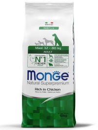 Сухой корм Monge Natural Maxi Adult с курицей для взрослых собак крупных пород, 12 кг