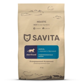 Сухой корм SAVITA Sterilised для стерилизованных кошек с форелью, 10 кг