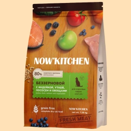 Сухой корм NOW'KITCHEN Fresh Adult для взрослых кошек со свежей индейкой,уткой,лососем и овощами, 7.26 кг