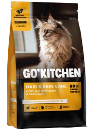 Cухой корм Go'Kitchen для котят и кошек всех возрастов, Hair & Skin Care, cо свежей курицей, фруктами и овощами, 400 г