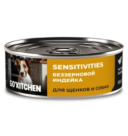 Влажный корм GO'KITCHEN для щенков и собак с чувствительным пищеварением с индейкой, 100 г