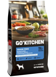 Сухой корм GO'KITCHEN Для щенков и собак всех возрастов с лососем, треской, фруктами и овощами, 9.98 кг