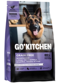 Сухой корм Go'Kitchen для взрослых собак всех пород, с курицей, индейкой, лососем и уткой, 400 г