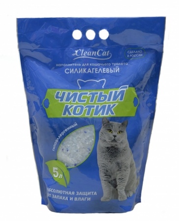 Силикагелевый наполнитель Чистый Котик с синими кристаллами, колотые гранулы, 5 л фото 1