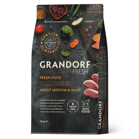 Сухой корм Grandorf Fresh беззерновой утка с бататом для взрослых собак средних и крупных пород, 10 кг фото 1