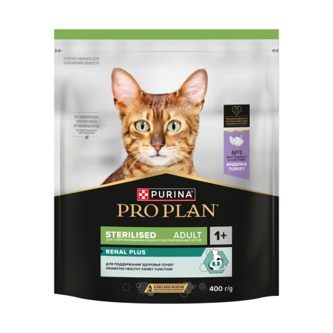 Сухой корм Purina Pro Plan Cat Adult Sterilised Opti-Renal для стерилизованных кошек, с индейкой, 400 г фото 1