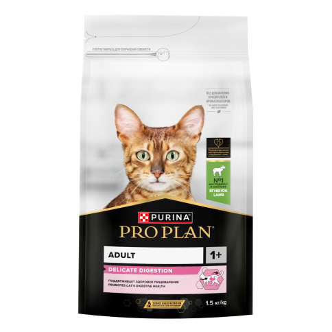 Сухой корм Purina Pro Plan Delicate Opti-Digest Lamb для кошек с чувствительным пищеварением, с ягненком, 1.5 кг фото 1