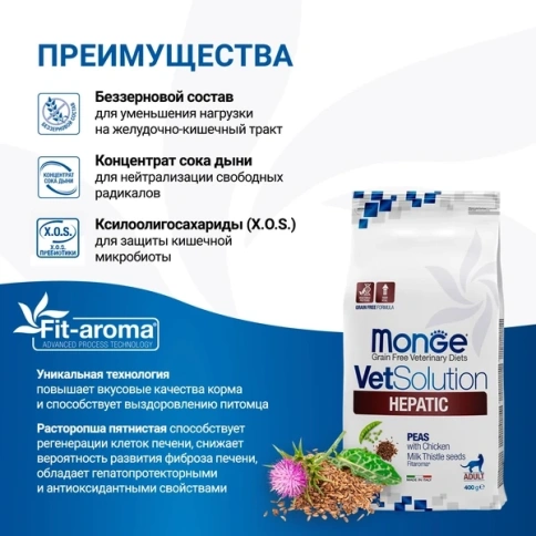 Сухой корм Monge VetSolution Cat Hepatic диета для кошек при заболеваниях печени, 400 г фото 4