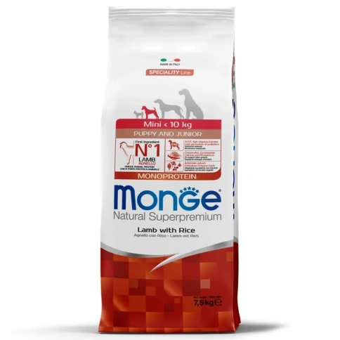 Сухой корм Monge Monoprotein Mini Puppy & Junior с ягненком и рисом для щенков мелких пород, 7.5 кг фото 2