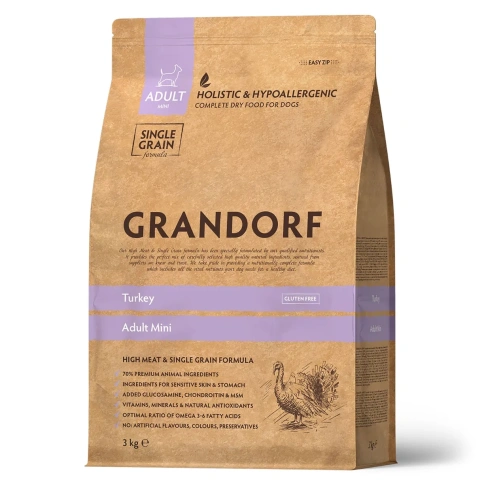 Сухой корм Grandorf Holistic индейка с рисом для взрослых собак мелких пород, 3 кг фото 1