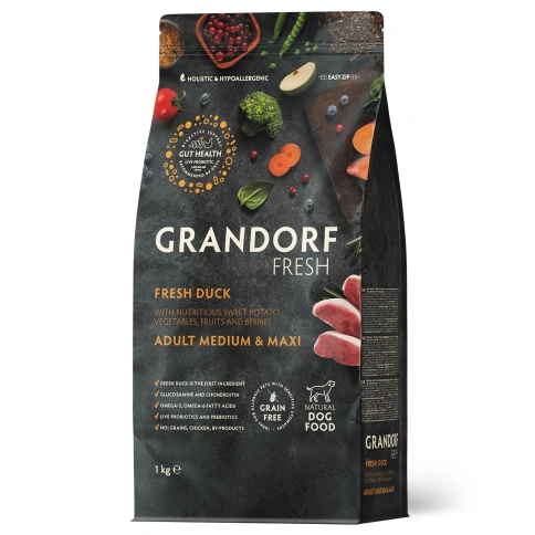 Сухой корм Grandorf Fresh Dog для взрослых собак средних и крупных пород диетическая формула для особо аллергичных собак утка с бататом 1 кг фото 1