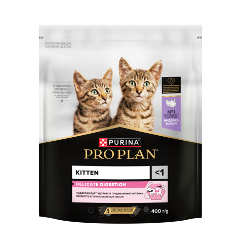 Сухой корм Purina Pro Plan Delicate Kitten Opti-Digest для котят, с индейкой, 400 г фото 1