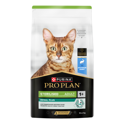Сухой корм Purina Pro Plan Adult Sterilised Rabbit OptIi-Renal для стерилизованных кошек, с кроликом, 10 кг фото 1