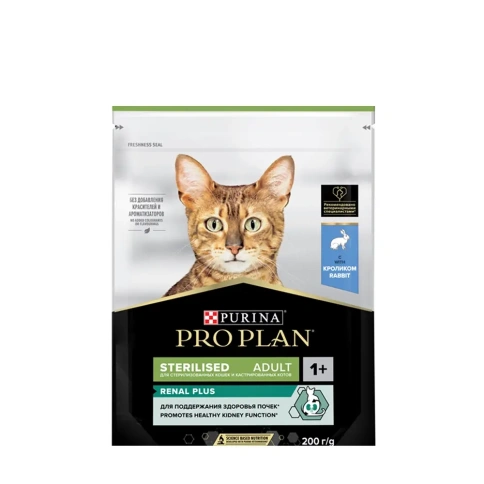 Сухой корм Purina Pro Plan Cat Adult Sterilised Opti-Renal для стерилизованных кошек, с кроликом, 200 г фото 1
